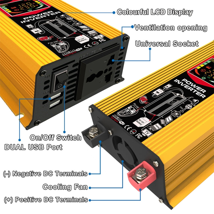 Tang III Generation 12V to 110V 6000W Modified Square Wave Car Power Inverter with LCD Display & Dual USB(Yellow) - Modified Square Wave by PMC Jewellery | Online Shopping South Africa | PMC Jewellery | Buy Now Pay Later Mobicred