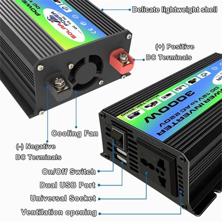 Tang I Generation 12V to 110V 3000W Modified Square Wave Intelligent Car Power Inverter with Dual USB(Black) - Modified Square Wave by PMC Jewellery | Online Shopping South Africa | PMC Jewellery | Buy Now Pay Later Mobicred