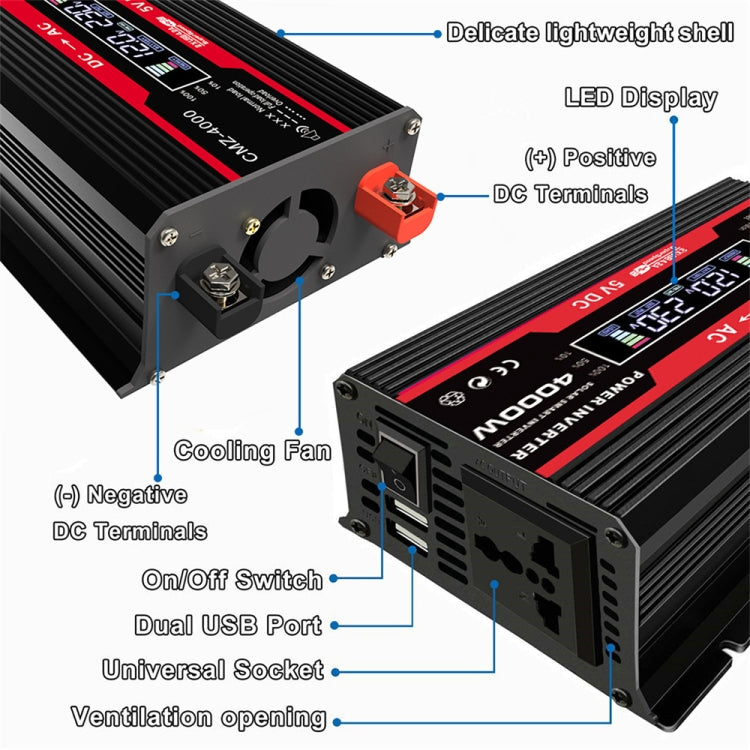 Zhizun Modified Sinewave 12V to 110V 4000W Car Power Inverter(Black) - Modified Square Wave by PMC Jewellery | Online Shopping South Africa | PMC Jewellery | Buy Now Pay Later Mobicred