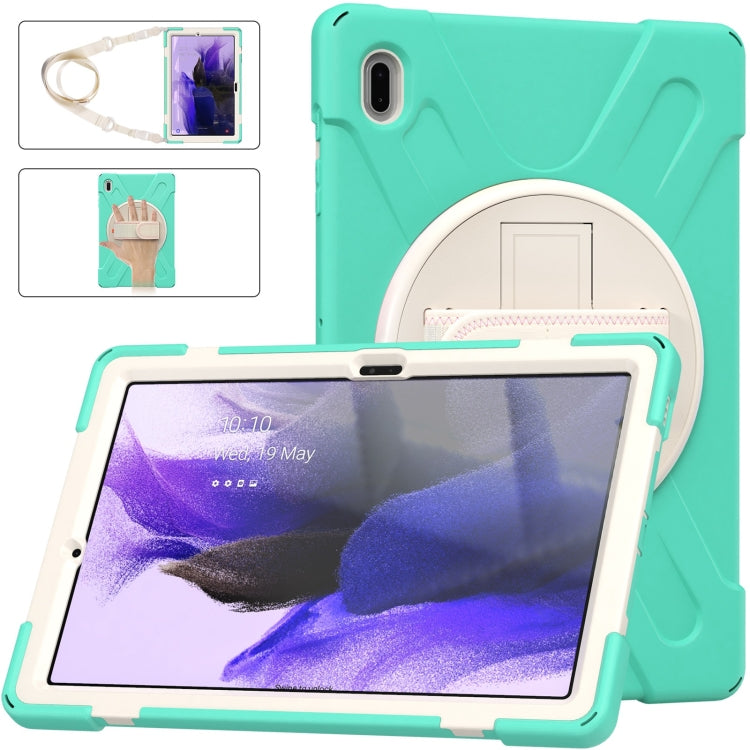 For Samsung Galaxy Tab S7 FE T730 / S7+ / S9+ /S8+ Silicone + PC Protective Case with Holder & Shoulder Strap(Mint Green) - Other Galaxy Tab PC by PMC Jewellery | Online Shopping South Africa | PMC Jewellery | Buy Now Pay Later Mobicred