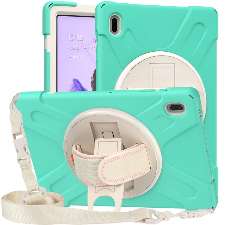 For Samsung Galaxy Tab S7 FE T730 / S7+ / S9+ /S8+ Silicone + PC Protective Case with Holder & Shoulder Strap(Mint Green) - Other Galaxy Tab PC by PMC Jewellery | Online Shopping South Africa | PMC Jewellery | Buy Now Pay Later Mobicred