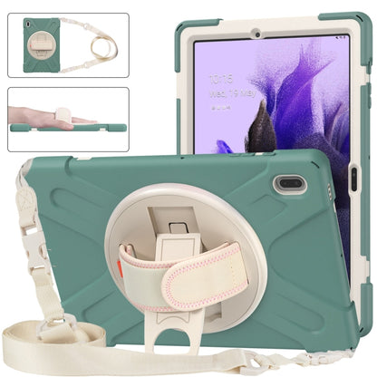 For Samsung Galaxy Tab S7 FE T730 / S7+ / S9+ /S8+ Silicone + PC Protective Case with Holder & Shoulder Strap(Emerald Green) - Other Galaxy Tab PC by PMC Jewellery | Online Shopping South Africa | PMC Jewellery | Buy Now Pay Later Mobicred