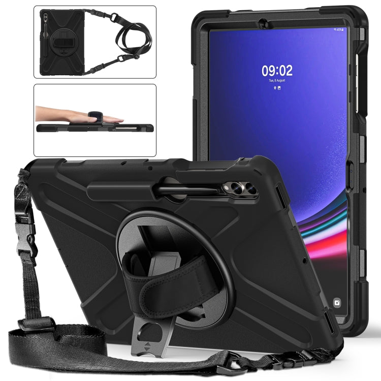 For Samsung Galaxy Tab S7 FE T730 / S7+ / S9+ /S8+ Silicone + PC Protective Case with Holder & Shoulder Strap(Black) - Other Galaxy Tab PC by PMC Jewellery | Online Shopping South Africa | PMC Jewellery | Buy Now Pay Later Mobicred