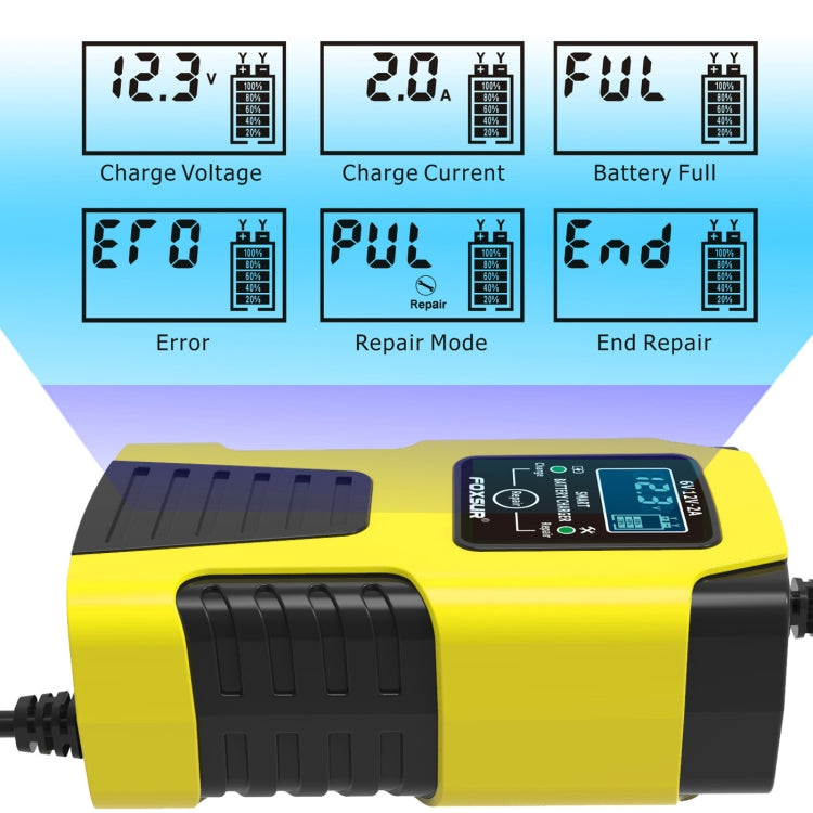 FOXSUR 2A / 6V / 12V Car / Motorcycle 3-stage Full Smart Battery Charger, Plug Type:JP Plug(Yellow) - Battery Charger by FOXSUR | Online Shopping South Africa | PMC Jewellery | Buy Now Pay Later Mobicred