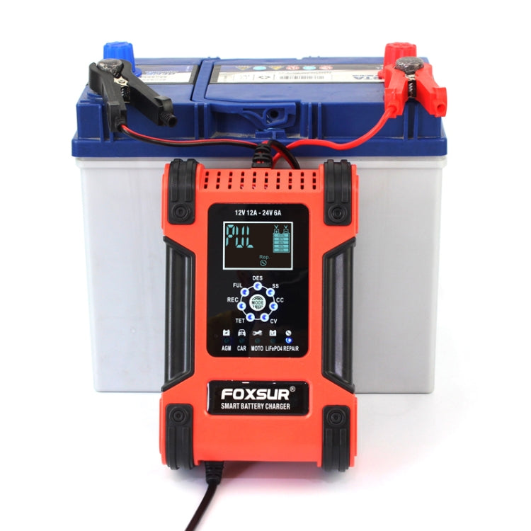 FOXSUR 12A / 12V / 24V Car / Motorcycle 7-stage Lead-acid Battery AGM Charger, Plug Type:JP Plug(Red) - Battery Charger by FOXSUR | Online Shopping South Africa | PMC Jewellery | Buy Now Pay Later Mobicred