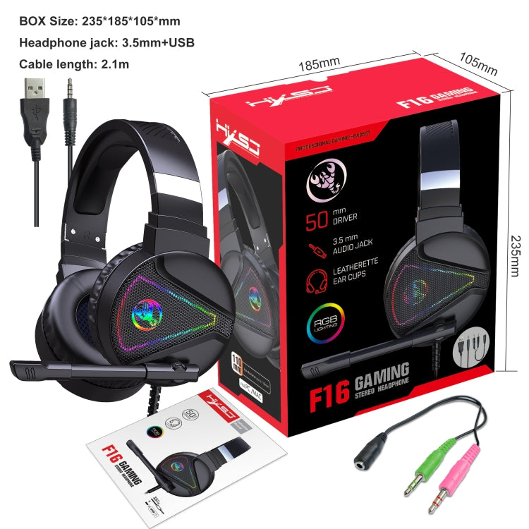 HXSJ F16 3.5mm + USB Port RGB Light Stereo Gaming Headset with Microphone(Black) - Multimedia Headset by HXSJ | Online Shopping South Africa | PMC Jewellery | Buy Now Pay Later Mobicred