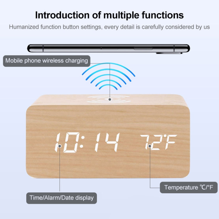 KD8801 5W Wooden Creative Wireless Charger LED Mirror Digital Display Sub-alarm Clock, Regular Style(Black Wood White Characters) - Wireless Charger by PMC Jewellery | Online Shopping South Africa | PMC Jewellery | Buy Now Pay Later Mobicred