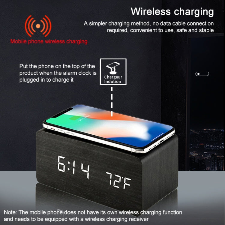 KD8801 5W Wooden Creative Wireless Charger LED Mirror Digital Display Sub-alarm Clock, Regular Style(Black Wood White Characters) - Wireless Charger by PMC Jewellery | Online Shopping South Africa | PMC Jewellery | Buy Now Pay Later Mobicred