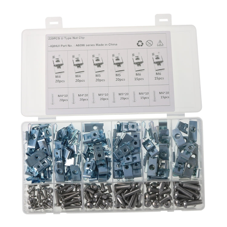 A6096 220 PCS Car M4/M5/M6 Fastener Clips Base U-shaped Clip Nut with Screw - Nuts & Bolts by PMC Jewellery | Online Shopping South Africa | PMC Jewellery