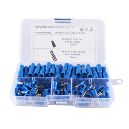 A6196 100 PCS Blue AWG16~14 Car Cable Connection Cold Press Terminal Male & Female Connector - Booster Cable & Clip by PMC Jewellery | Online Shopping South Africa | PMC Jewellery | Buy Now Pay Later Mobicred