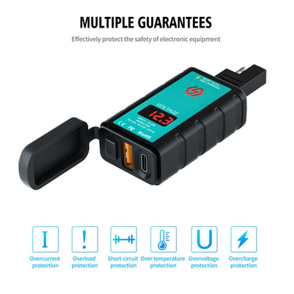 WUPP ZH-1422B2 DC12-24V Motorcycle Square Single USB + PD Fast Charging Charger with Switch + Voltmeter + Integrated SAE Socket + 1m SAE Socket Cable - Battery Charger by WUPP | Online Shopping South Africa | PMC Jewellery | Buy Now Pay Later Mobicred