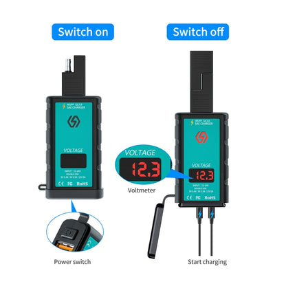 WUPP ZH-1422B2 DC12-24V Motorcycle Square Single USB + PD Fast Charging Charger with Switch + Voltmeter + Integrated SAE Socket + 1m SAE Socket Cable - Battery Charger by WUPP | Online Shopping South Africa | PMC Jewellery | Buy Now Pay Later Mobicred