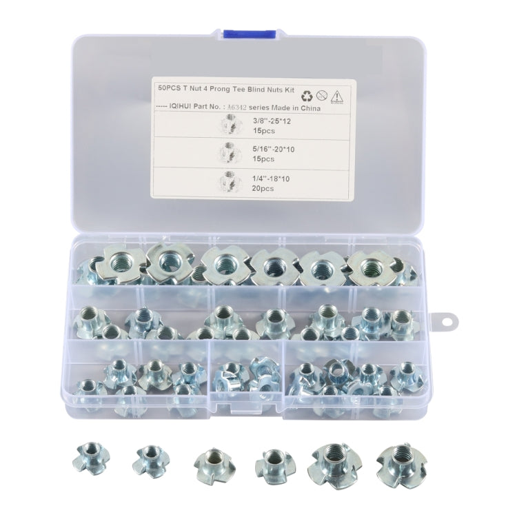 A6342 50 PCS T-Nut 4 Pronged Tee Blind Nuts Assortment Kit - Nuts & Bolts by PMC Jewellery | Online Shopping South Africa | PMC Jewellery | Buy Now Pay Later Mobicred