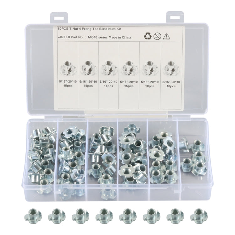 A6346 80 PCS T-Nut 4 Pronged Tee Blind Nuts Assortment Kit - Nuts & Bolts by PMC Jewellery | Online Shopping South Africa | PMC Jewellery | Buy Now Pay Later Mobicred