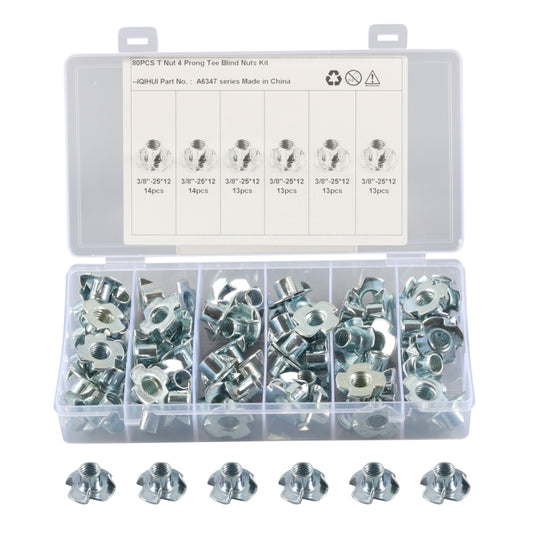 A6347 80 PCS T-Nut 4 Pronged Tee Blind Nuts Assortment Kit - Nuts & Bolts by PMC Jewellery | Online Shopping South Africa | PMC Jewellery | Buy Now Pay Later Mobicred