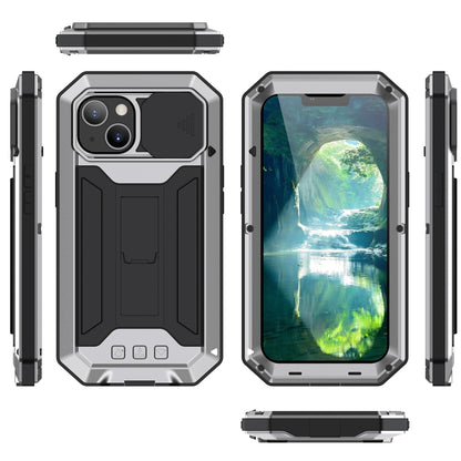 For iPhone 13 mini R-JUST Sliding Camera Shockproof Life Waterproof Dust-proof Metal + Silicone Protective Case with Holder (Silver) - iPhone 13 mini Cases by R-JUST | Online Shopping South Africa | PMC Jewellery