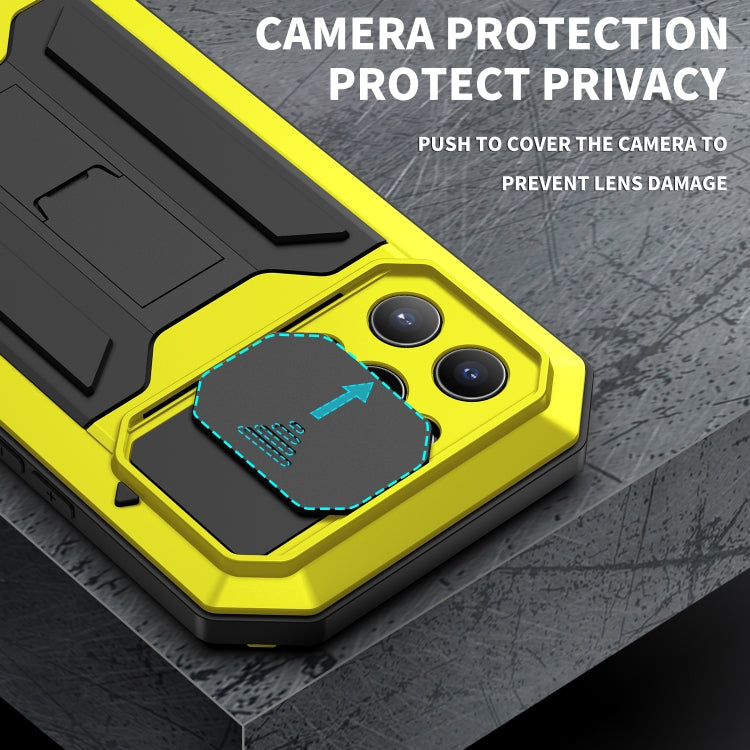 For iPhone 13 Pro Max R-JUST Sliding Camera Shockproof Life Waterproof Dust-proof Metal + Silicone Protective Case with Holder (Yellow) - iPhone 13 Pro Max Cases by R-JUST | Online Shopping South Africa | PMC Jewellery