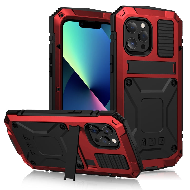 For iPhone 13 mini R-JUST Shockproof Waterproof Dust-proof Metal + Silicone Protective Case with Holder (Red) - iPhone 13 mini Cases by R-JUST | Online Shopping South Africa | PMC Jewellery