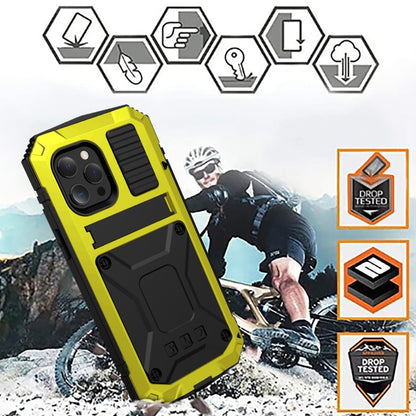 For iPhone 13 R-JUST Shockproof Waterproof Dust-proof Metal + Silicone Protective Case with Holder(Yellow) - iPhone 13 Cases by R-JUST | Online Shopping South Africa | PMC Jewellery