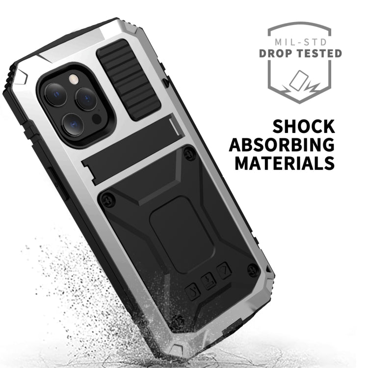For iPhone 13 R-JUST Shockproof Waterproof Dust-proof Metal + Silicone Protective Case with Holder(Silver) - iPhone 13 Cases by R-JUST | Online Shopping South Africa | PMC Jewellery
