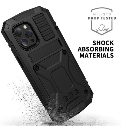 For iPhone 13 Pro R-JUST Shockproof Waterproof Dust-proof Metal + Silicone Protective Case with Holder (Black) - iPhone 13 Pro Cases by R-JUST | Online Shopping South Africa | PMC Jewellery