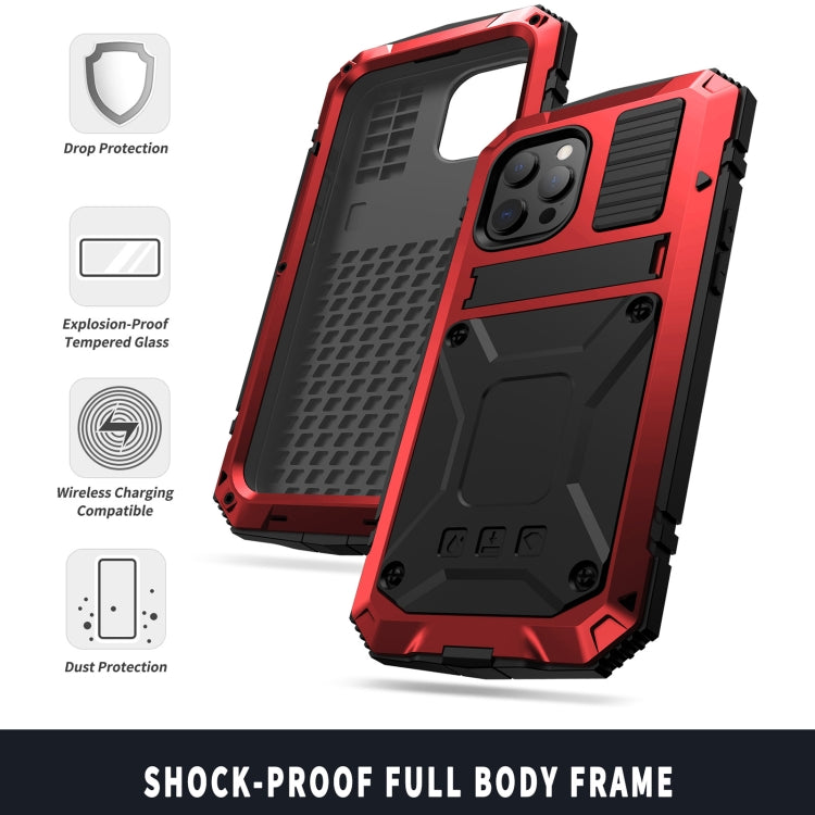 For iPhone 13 Pro R-JUST Shockproof Waterproof Dust-proof Metal + Silicone Protective Case with Holder (Red) - iPhone 13 Pro Cases by R-JUST | Online Shopping South Africa | PMC Jewellery