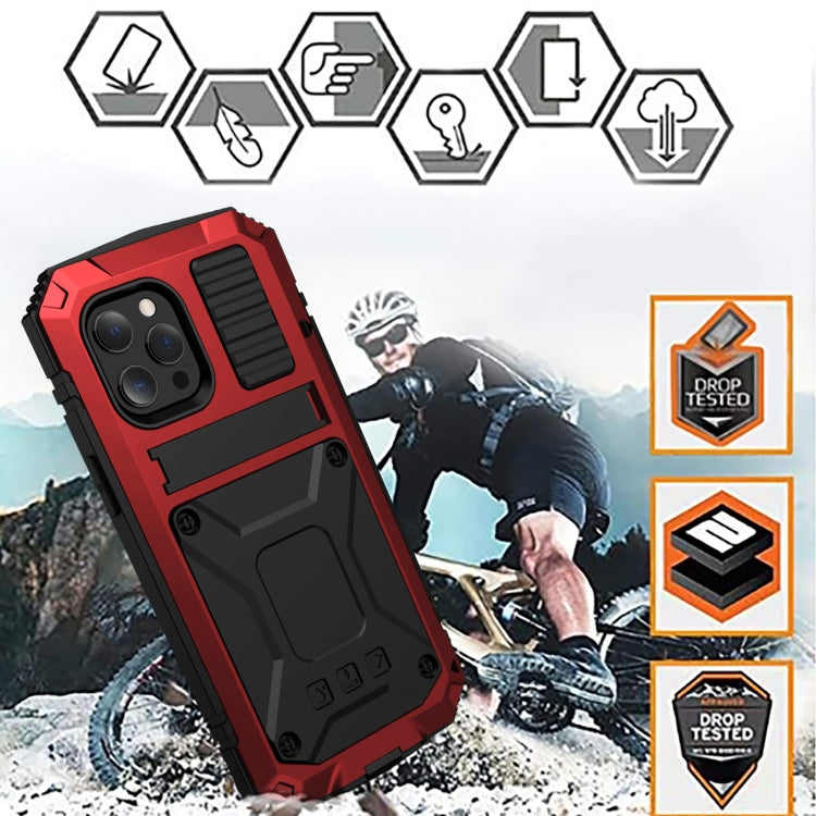 For iPhone 13 Pro R-JUST Shockproof Waterproof Dust-proof Metal + Silicone Protective Case with Holder (Red) - iPhone 13 Pro Cases by R-JUST | Online Shopping South Africa | PMC Jewellery