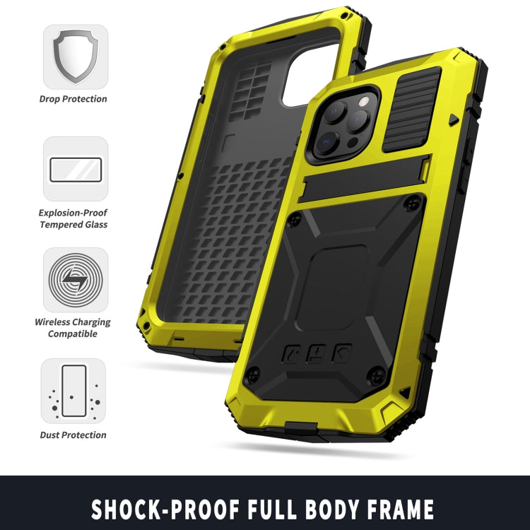 For iPhone 13 Pro Max R-JUST Shockproof Waterproof Dust-proof Metal + Silicone Protective Case with Holder (Yellow) - iPhone 13 Pro Max Cases by R-JUST | Online Shopping South Africa | PMC Jewellery