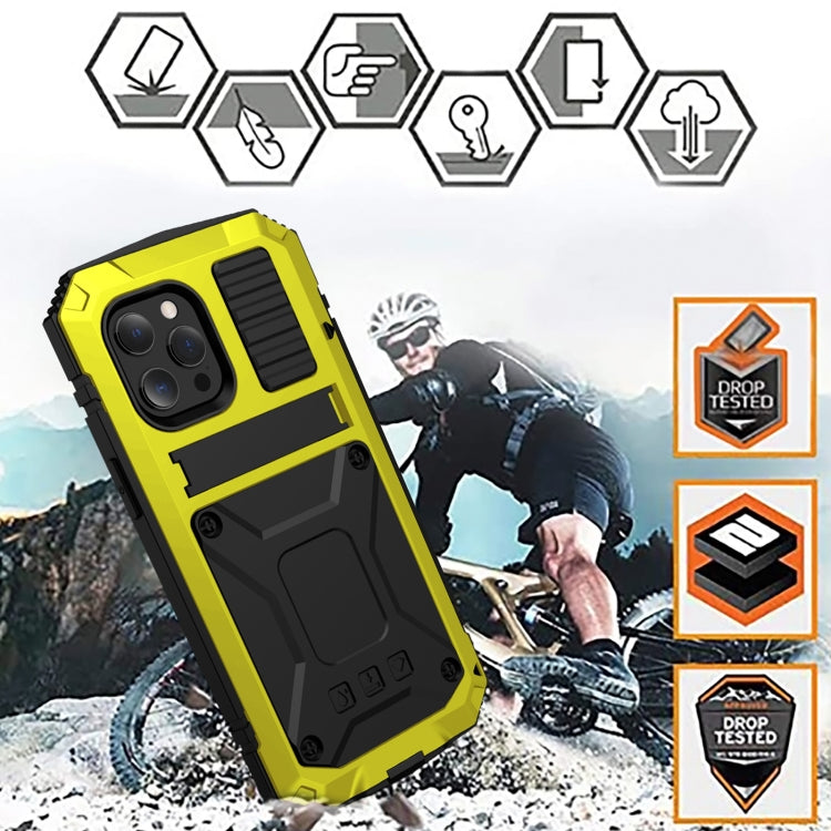 For iPhone 13 Pro Max R-JUST Shockproof Waterproof Dust-proof Metal + Silicone Protective Case with Holder (Yellow) - iPhone 13 Pro Max Cases by R-JUST | Online Shopping South Africa | PMC Jewellery