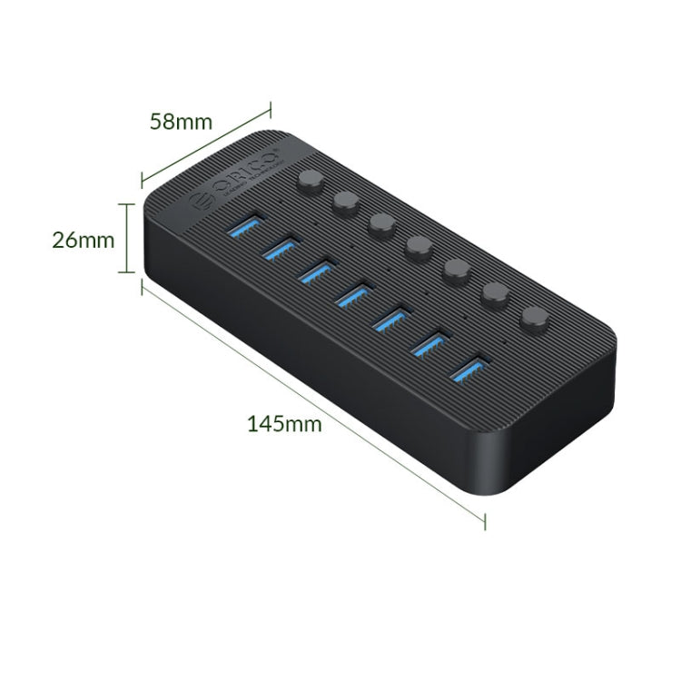 ORICO CT2U3-7AB-BK 7 In 1 Plastic Stripes Multi-Port USB HUB with Individual Switches, US Plug(Black) - USB 3.0 HUB by ORICO | Online Shopping South Africa | PMC Jewellery | Buy Now Pay Later Mobicred