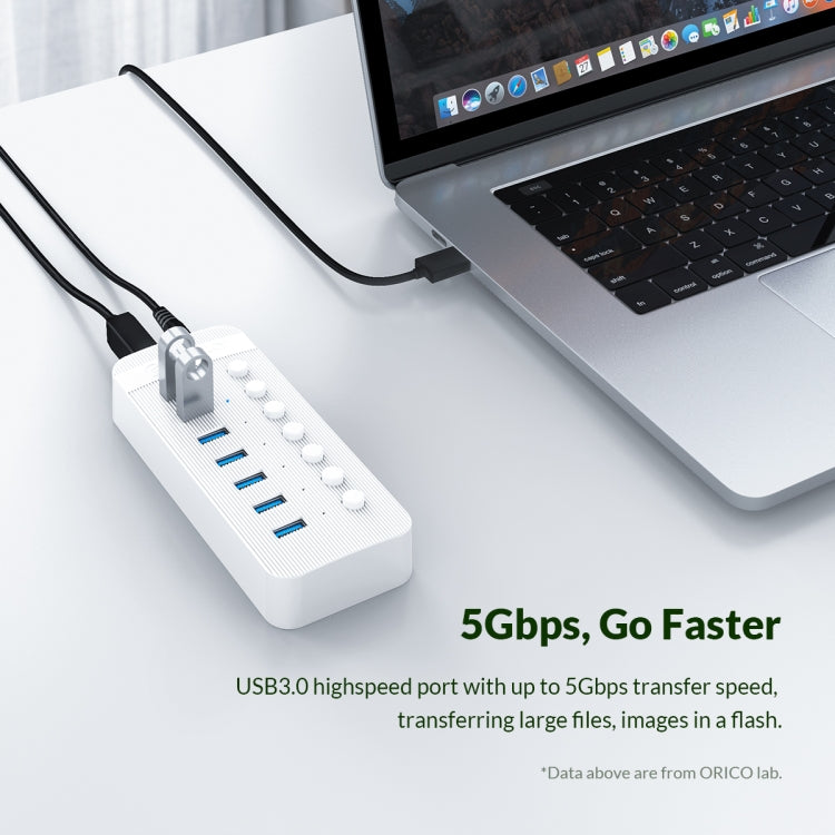 ORICO CT2U3-7AB-WH 7 In 1 Plastic Stripes Multi-Port USB HUB with Individual Switches, US Plug(White) - USB 3.0 HUB by ORICO | Online Shopping South Africa | PMC Jewellery | Buy Now Pay Later Mobicred