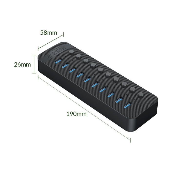 ORICO CT2U3-10AB-BK 10 In 1 Plastic Stripes Multi-Port USB HUB with Individual Switches, UK Plug(Black) - USB 3.0 HUB by ORICO | Online Shopping South Africa | PMC Jewellery | Buy Now Pay Later Mobicred