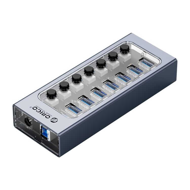 ORICO AT2U3-7AB-GY-BP 7 In 1 Aluminum Alloy Multi-Port USB HUB with Individual Switches, UK Plug - USB 3.0 HUB by ORICO | Online Shopping South Africa | PMC Jewellery | Buy Now Pay Later Mobicred