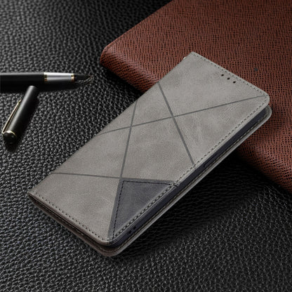 For OPPO Reno6 Rhombus Texture Horizontal Flip Magnetic Leather Case with Holder & Card Slots(Grey) - OPPO Cases by PMC Jewellery | Online Shopping South Africa | PMC Jewellery | Buy Now Pay Later Mobicred