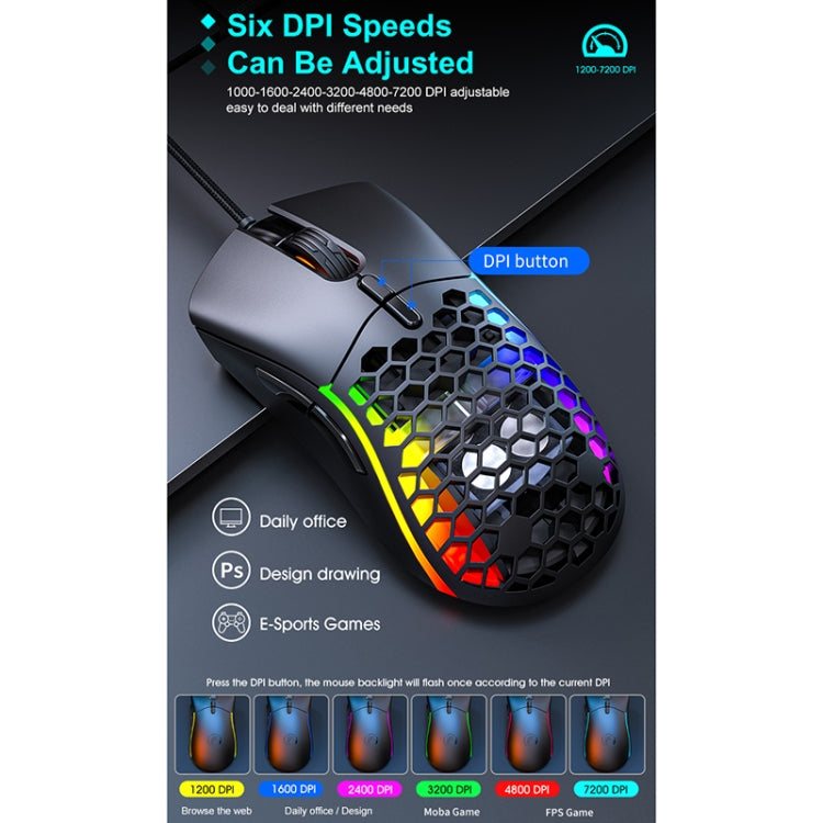 iMICE T60 7-key Custom Colorful Luminous Wired Honeycomb Gaming Mouse, Cable Length: 1.8m(Black) - Wired Mice by iMICE | Online Shopping South Africa | PMC Jewellery | Buy Now Pay Later Mobicred