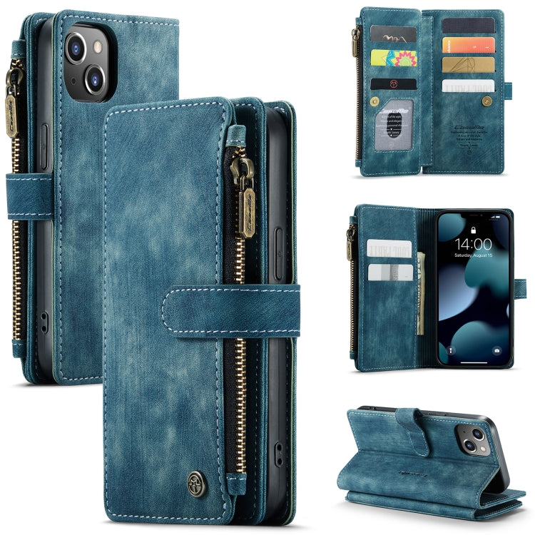 For iPhone 13 CaseMe-C30 PU + TPU Multifunctional Horizontal Flip Leather Case with Holder & Card Slot & Wallet & Zipper Pocket(Blue) - iPhone 13 Cases by CaseMe | Online Shopping South Africa | PMC Jewellery | Buy Now Pay Later Mobicred