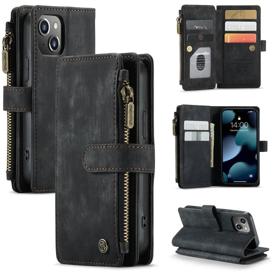 For iPhone 13 mini CaseMe-C30 PU + TPU Multifunctional Horizontal Flip Leather Case with Holder & Card Slot & Wallet & Zipper Pocket (Black) - iPhone 13 mini Cases by CaseMe | Online Shopping South Africa | PMC Jewellery | Buy Now Pay Later Mobicred