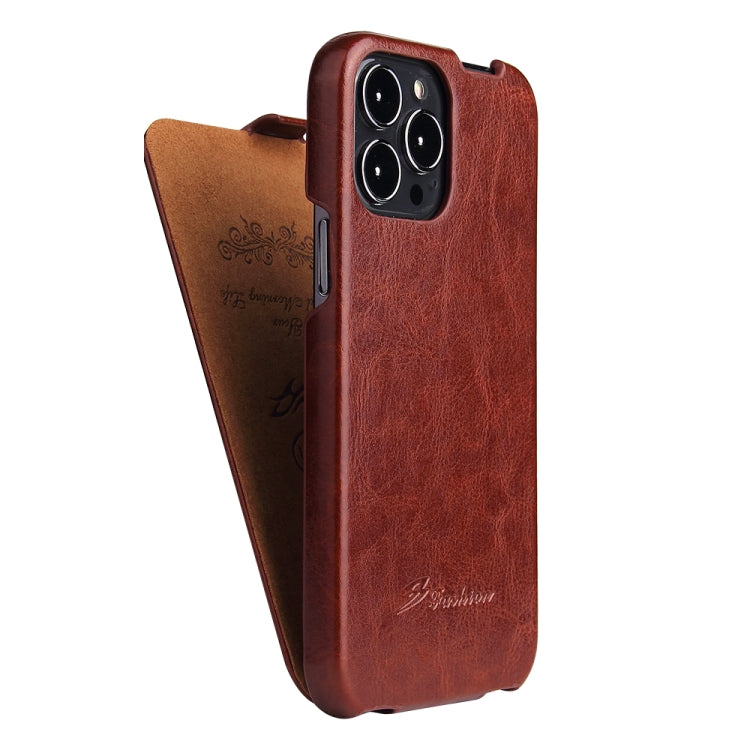 For iPhone 13 Pro Fierre Shann Retro Oil Wax Texture Vertical Flip PU Leather Case (Brown) - iPhone 13 Pro Cases by FIERRE SHANN | Online Shopping South Africa | PMC Jewellery