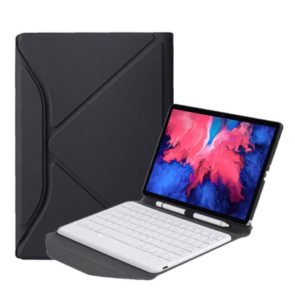 BM12 Diamond Texture Detachable Bluetooth Keyboard Leather Tablet Case with Pen Slot & Triangular Back Support For Lenovo Pad Plus 11 inch TB-J607F / Tab P11 11 inch TB-J606F(Black White) - Lenovo Keyboard by PMC Jewellery | Online Shopping South Africa | PMC Jewellery