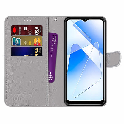 For OPPO A54 4G / A16 4G / A53s 5G / A55 5G Coloured Drawing Cross Texture Horizontal Flip PU Leather Case with Holder & Card Slots & Wallet & Lanyard(Slant Hat Blue Mirror Cat) - OPPO Cases by PMC Jewellery | Online Shopping South Africa | PMC Jewellery | Buy Now Pay Later Mobicred