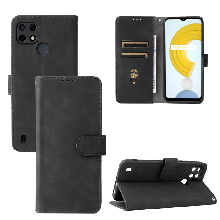 For OPPO Realme C21Y Solid Color Skin Feel Magnetic Buckle Horizontal Flip Calf Texture PU Leather Case with Holder & Card Slots & Wallet(Black) - Realme Cases by PMC Jewellery | Online Shopping South Africa | PMC Jewellery | Buy Now Pay Later Mobicred