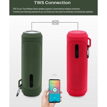 NewRixing NR-4016A TWS Outdoor Splashproof Bluetooth Speaker with Carabiner Handle & SOS Flashlight(Green) - Desktop Speaker by NewRixing | Online Shopping South Africa | PMC Jewellery | Buy Now Pay Later Mobicred