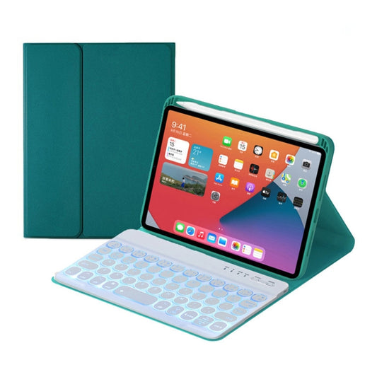 HY006D Round Keys Detachable Bluetooth Keyboard Leather Tablet Case with Colorful Backlight & Holder for iPad mini 6(Dark Green) - For iPad mini by PMC Jewellery | Online Shopping South Africa | PMC Jewellery