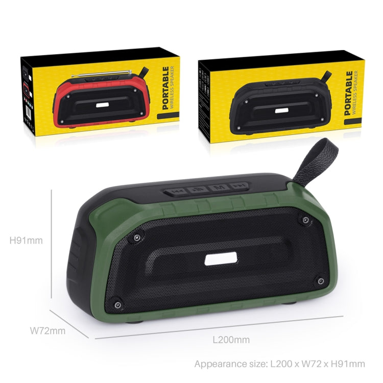 New Rixing NR-906 TWS Waterproof Bluetooth Speaker Support Hands-free Call / FM with Handle(Army Green) - Desktop Speaker by NewRixing | Online Shopping South Africa | PMC Jewellery | Buy Now Pay Later Mobicred