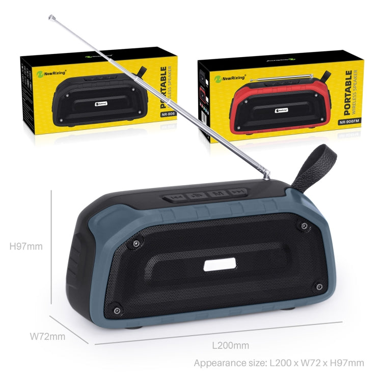 New Rixing NR-906FM TWS Waterproof Bluetooth Speaker Support Hands-free Call / FM with Handle & Antenna(Black) - Desktop Speaker by NewRixing | Online Shopping South Africa | PMC Jewellery | Buy Now Pay Later Mobicred