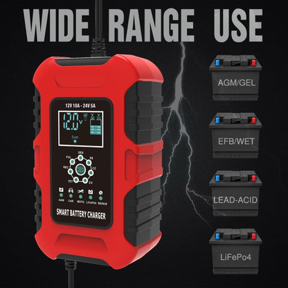 FOXSUR 10A 12V 7-segment Motorcycle / Car Smart Battery Charger, Plug Type:UK Plug(Red) - Battery Charger by FOXSUR | Online Shopping South Africa | PMC Jewellery | Buy Now Pay Later Mobicred