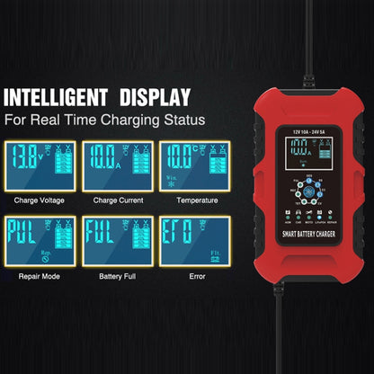 FOXSUR 10A 12V 7-segment Motorcycle / Car Smart Battery Charger, Plug Type:UK Plug(Red) - Battery Charger by FOXSUR | Online Shopping South Africa | PMC Jewellery | Buy Now Pay Later Mobicred