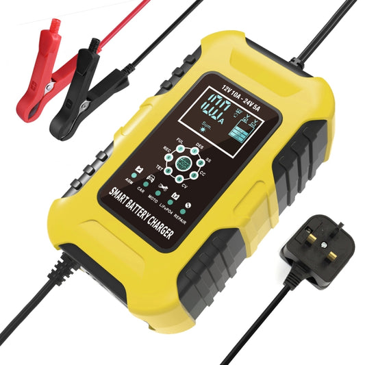 FOXSUR 10A 12V 7-segment Motorcycle / Car Smart Battery Charger, Plug Type:UK Plug(Yellow) - Battery Charger by FOXSUR | Online Shopping South Africa | PMC Jewellery | Buy Now Pay Later Mobicred