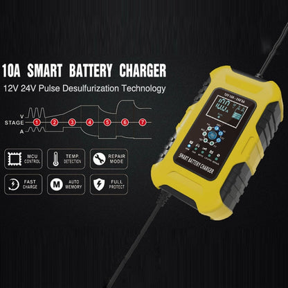 FOXSUR 10A 12V 7-segment Motorcycle / Car Smart Battery Charger, Plug Type:US Plug(Yellow) - Battery Charger by FOXSUR | Online Shopping South Africa | PMC Jewellery | Buy Now Pay Later Mobicred