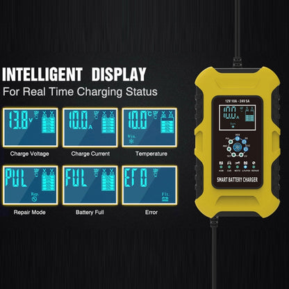 FOXSUR 10A 12V 7-segment Motorcycle / Car Smart Battery Charger, Plug Type:US Plug(Yellow) - Battery Charger by FOXSUR | Online Shopping South Africa | PMC Jewellery | Buy Now Pay Later Mobicred